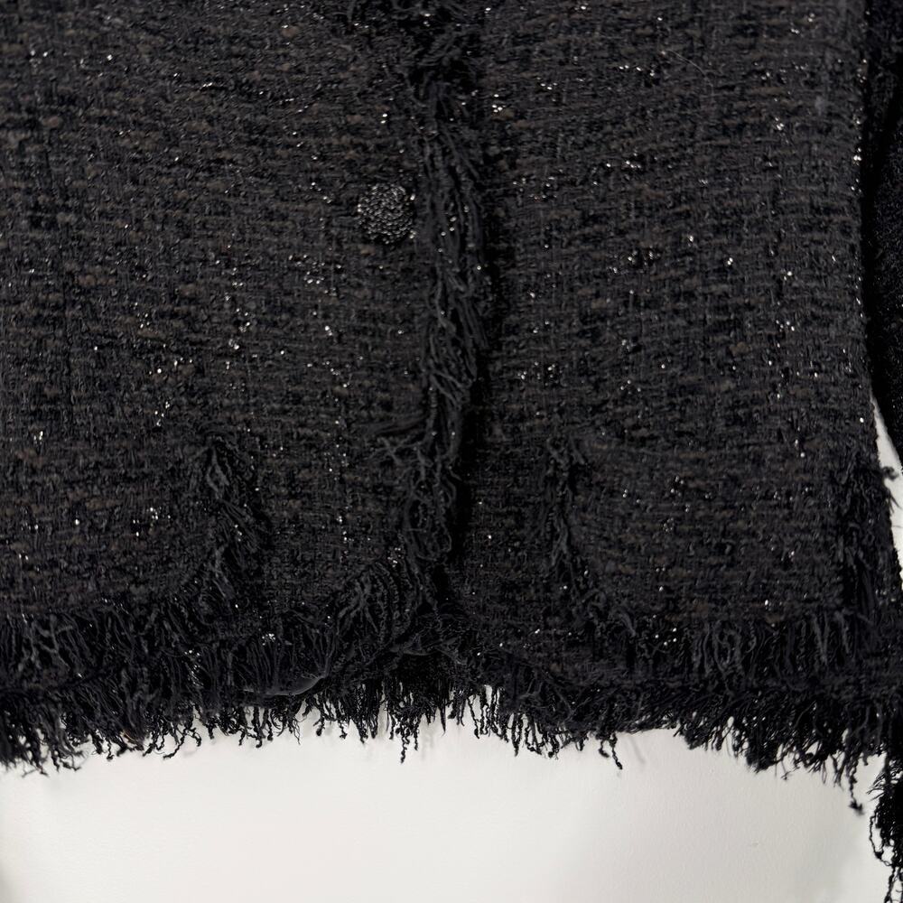 Jossie's Couture Black Frayed Tweed Jacket fringed hem and cuffs glitter Sz S - Picture 5 of 7